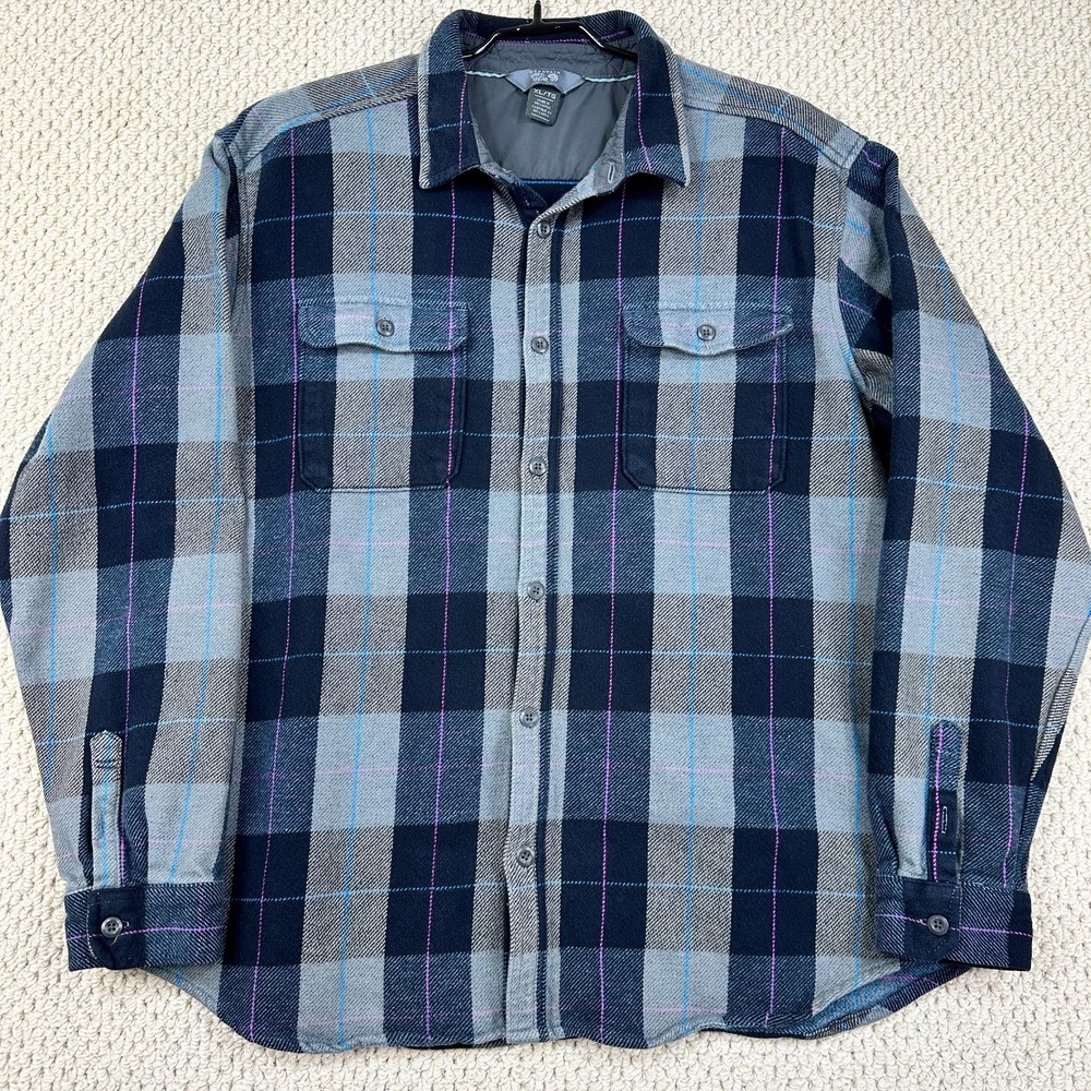 Mountain Hardwear Shacket Mens XL Blue Plaid Walcott Heavyweight Flannel Shirt